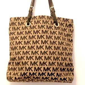 Michael Kors Classic Canvas Black Monogram Print Tote/ Handbag On Beige Backing